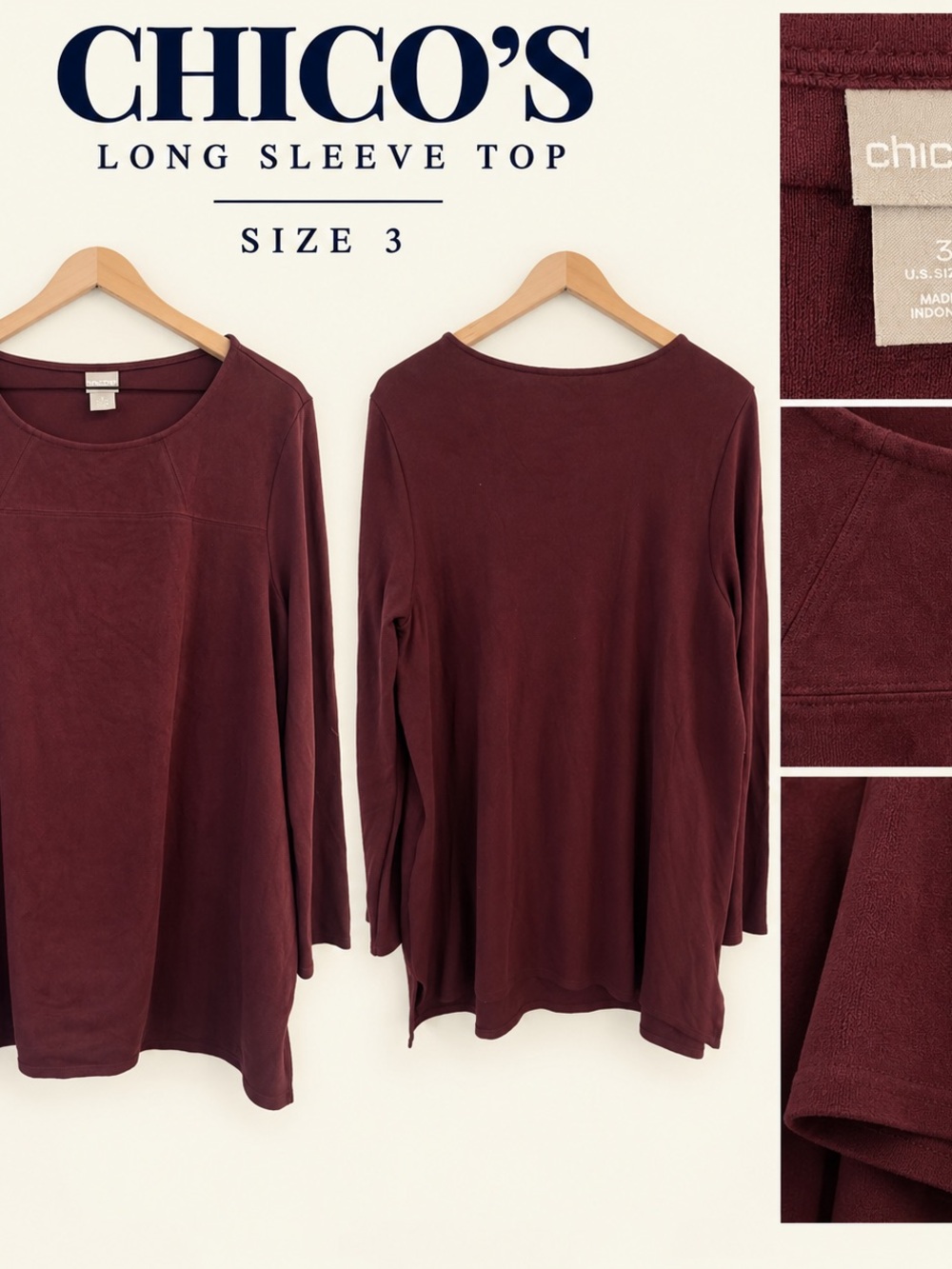 Chico's Long Sleeve Top in Deep Burgundy